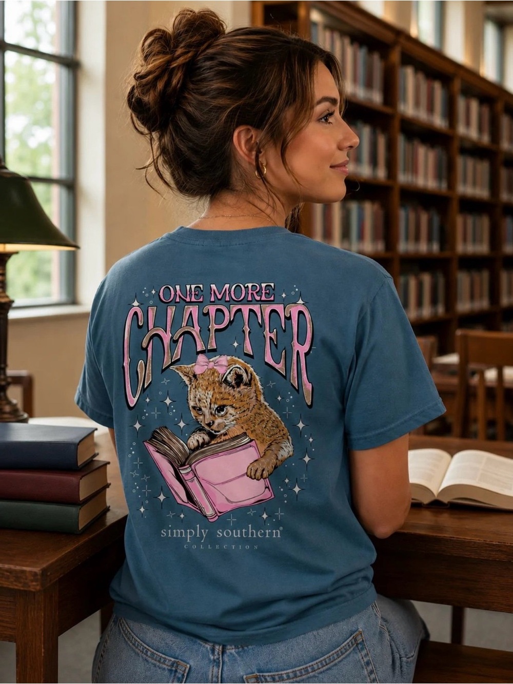 Simply Southern One More Chapter Tee Women’s XXL Cat Reading Book T-shirt New 2X
